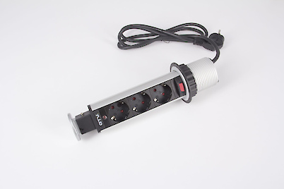 Вбудована розетка GTV SCHUKO вертикальна на 3 вилки D 60, сіра ( вбудований подовжувач )