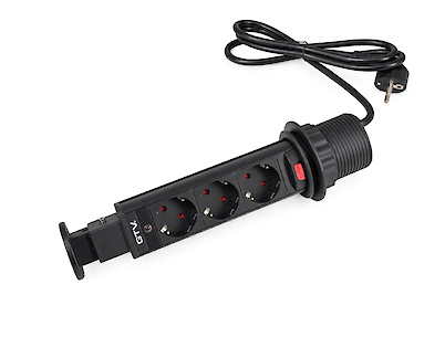 Вбудована розетка GTV SCHUKO вертикальна на 3 вилки D 60, чорна ( вбудований подовжувач )