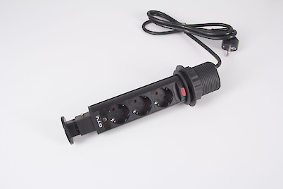 Вбудована розетка GTV SCHUKO вертикальна на 3 вилки D 60, чорна ( вбудований подовжувач )