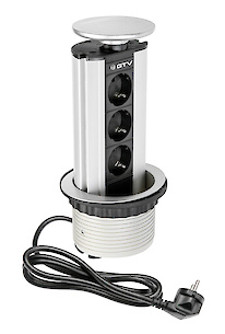 Вбудована розетка GTV SCHUCKO вертикальна на 3 вилки D 100 сіра ( вбудований подовжувач )