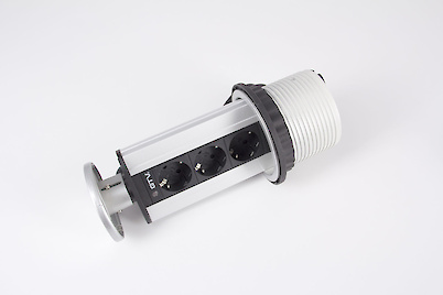 Вбудована розетка GTV SCHUCKO вертикальна на 3 вилки D 100 сіра ( вбудований подовжувач )