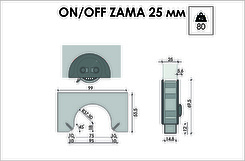 Меблевий ролик OgTM врізний для плити 25мм ON / OFF ZAMA, зі стопором білий / сірий