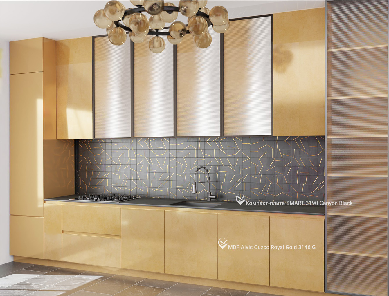 фасади МДФ Alvic 18мм Luxe Cuzco Royal Gold 3146 G