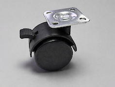 Ролик D-40 мм пластиковый черный с пластиной и тормозом