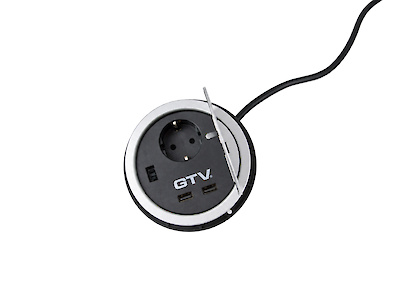 Вбудована розетка GTV на 1 вилку, 2 USB (вбудований подовжувач)