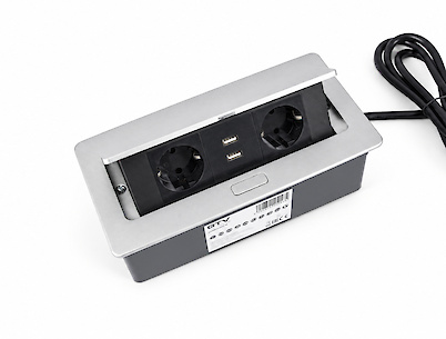 Встраиваемая розетка GTV горизонтальная на 2 вилки, 2USB, Soft алюминий (встраиваемый удлинитель)