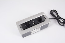 Встраиваемая розетка GTV горизонтальная на 2 вилки, 2USB, Soft алюминий (встраиваемый удлинитель)