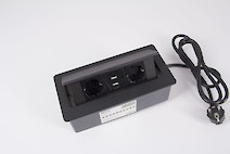 Встраиваемая розетка GTV горизонтальная на 2 вилки, 2 USB, Soft черная (встраиваемый удлинитель)