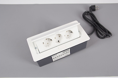 Вбудована розетка GTV горизонтальна на 3 вилки, Soft біла (вбудований подовжувач)