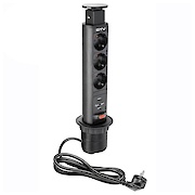 Вбудована розетка GTV вертикальна  на 3 вилки, 2USB, чорна (вбудований подовжувач)