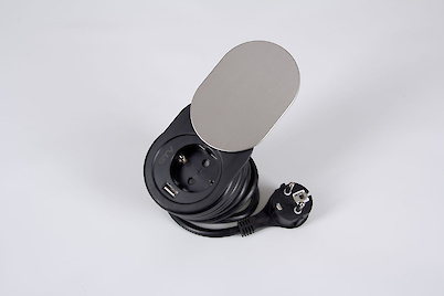 Вбудована розетка GTV на 1 вилку, 1 USB, овальна (вбудований подовжувач)