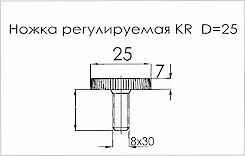 Ніжка з регулюванням KR круглий D=25 поз 47 чорний
