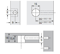 Стяжка Rastex 15 Hettich​​​​​​​ без кромки, Блестящая, 18 мм