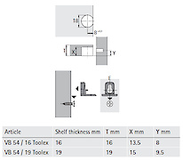 Полкодержатель Hettich VB 54/16 на плиту 16 мм