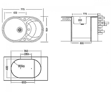 Мойка гранитная овальная Adamant SHELL 775х495х200, Белый 01