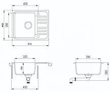 Мойка гранитная прямоугольная Adamant SMALL 570х455х180, Белый 01