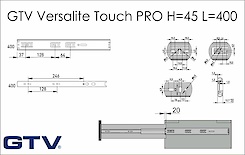 Направляющая шариковая GTV Versalite Touch PRO полного выдвижения Н=45 L=400 Push to open + Soft Close