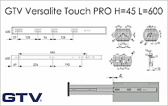 Направляющая шариковая GTV Versalite Touch PRO полного выдвижения Н=45 L=600 Push to open + Soft Close