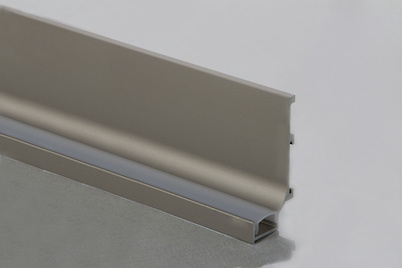 Профиль L образный для фасадов без ручек (ФБР) с пазом под LED-подсветку L=5950 мм инокс (коньяк)