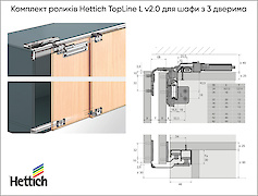 Комплект роликів Hettich TopLine L v2.0 для шафи з 3 дверима, товщина двері 18-30 мм, 50 кг (9242713)