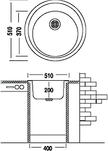 Мийка гранітна кругла Adamant SUN 510x200,, Антрацит 15