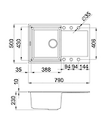 Мийка гранітна прямокутна Adamant HORIZON 790х500х230, Avena 06