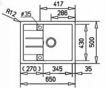 Мийка гранітна прямокутна Adamant ANILA 650х500х200, Антрацит 15
