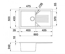 Мийка гранітна прямокутна Adamant NOVAK 860х500х240, Avena 06