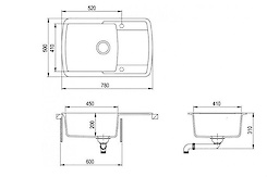 Мийка гранітна прямокутна Adamant OPTIMAX 780х500х200, Сірий 04