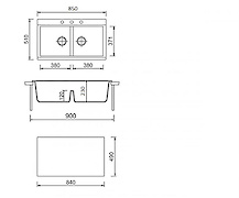 Мийка гранітна прямокутна Adamant SIMILAR 850х510х230, Ivory 08
