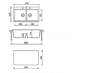 Мийка гранітна прямокутна Adamant SIMILAR 850х510х230, Чорний металік 14