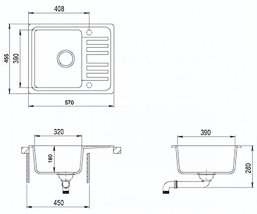Мийка гранітна прямокутна Adamant SMALL 570х455х180, Коричневий 05