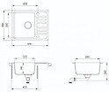 Мойка гранитная прямоугольная Adamant SMALL 570х455х180, Черный металлик 14