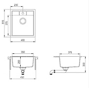 Мийка гранітна квадратна Adamant BRICK 460х515х200, Old stone 10