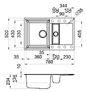 Мойка гранитная ELLECI  EASY 325, 780х500х234, цвет avena 51