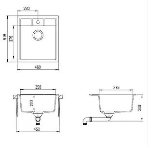 Мийка гранітна квадратна Adamant BRICK 460х515х200, Avena 06