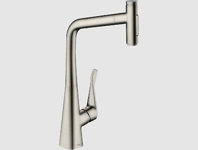 Змішувач HANSGROHE METRIS M71 з висувним душем 73820800, нержавіюча сталь
