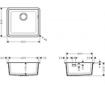 Мийка гранітна HANSGROHE S510-U450 під стільницю 500x450x205, колір stone grey