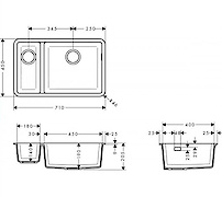 Мийка гранітна HANSGROHE S510-U635 під стільницю 710x450x205, колір graphite black