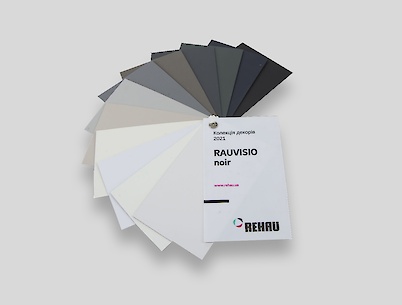 Рекламный веер коллекции MDF REHAU RAUVISIO Noir 2021