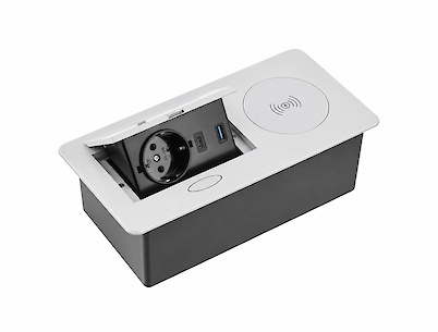 Встраиваемая розетка GTV AVARO PLUS горизонтальная 1 вилка, USB А+С, индукционная зарядка, алюминий (встраиваемый удлинитель)