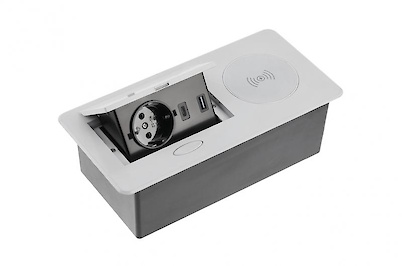 Вбудована розетка GTV AVARO+ горизонтальна 1 вилка, USB А+С, індукційна зарядка, алюміній (вбудований подовжувач)