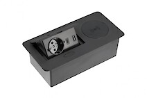 Встраиваемая розетка GTV AVARO PLUS горизонтальная 1 вилка, USB А+С, индукционная зарядка, черная (встраиваемый удлинитель)
