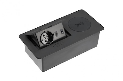 Вбудована розетка GTV AVARO+ горизонтальна 1 вилка, USB А+С, індукційна зарядка, чорна (вбудований подовжувач)