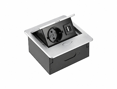 Встраиваемая розетка GTV AVARO горизонтальная 1 вилка, USB А, алюминий (встраиваемый удлинитель)