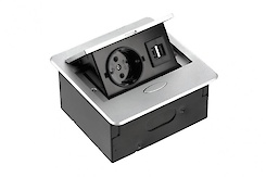 Вбудована розетка GTV AVARO горизонтальна 1 вилка, USB А, алюміній (подовжувач, що вбудовується)