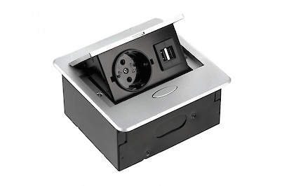 Вбудована розетка GTV AVARO горизонтальна 1 вилка, USB А, алюміній (вбудований подовжувач)