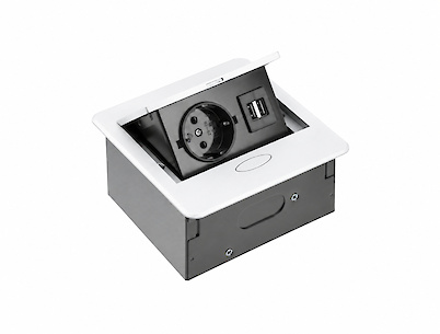 Встраиваемая розетка GTV AVARO горизонтальная 1 вилка, USB А, белая (встраиваемый удлинитель)