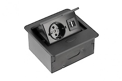 Вбудована розетка GTV AVARO горизонтальна 1 вилка, USB А, чорна (подовжувач, що вбудовується)