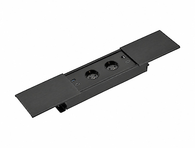 Встраиваемая розетка GTV Prestino горизонтальная 2 вилки, USB А+С,  HDMI, RJ45, черная (встраиваемый удлинитель)